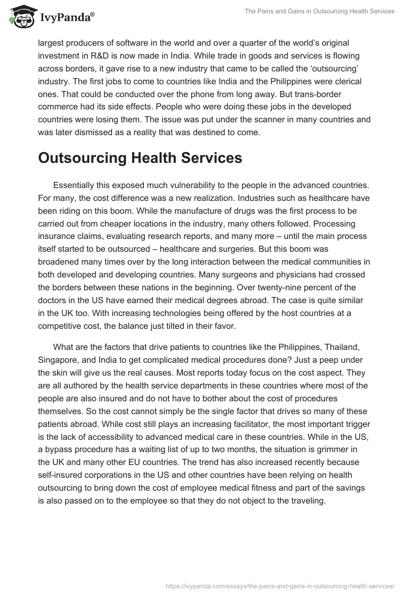 The Pains and Gains in Outsourcing Health Services. Page 2