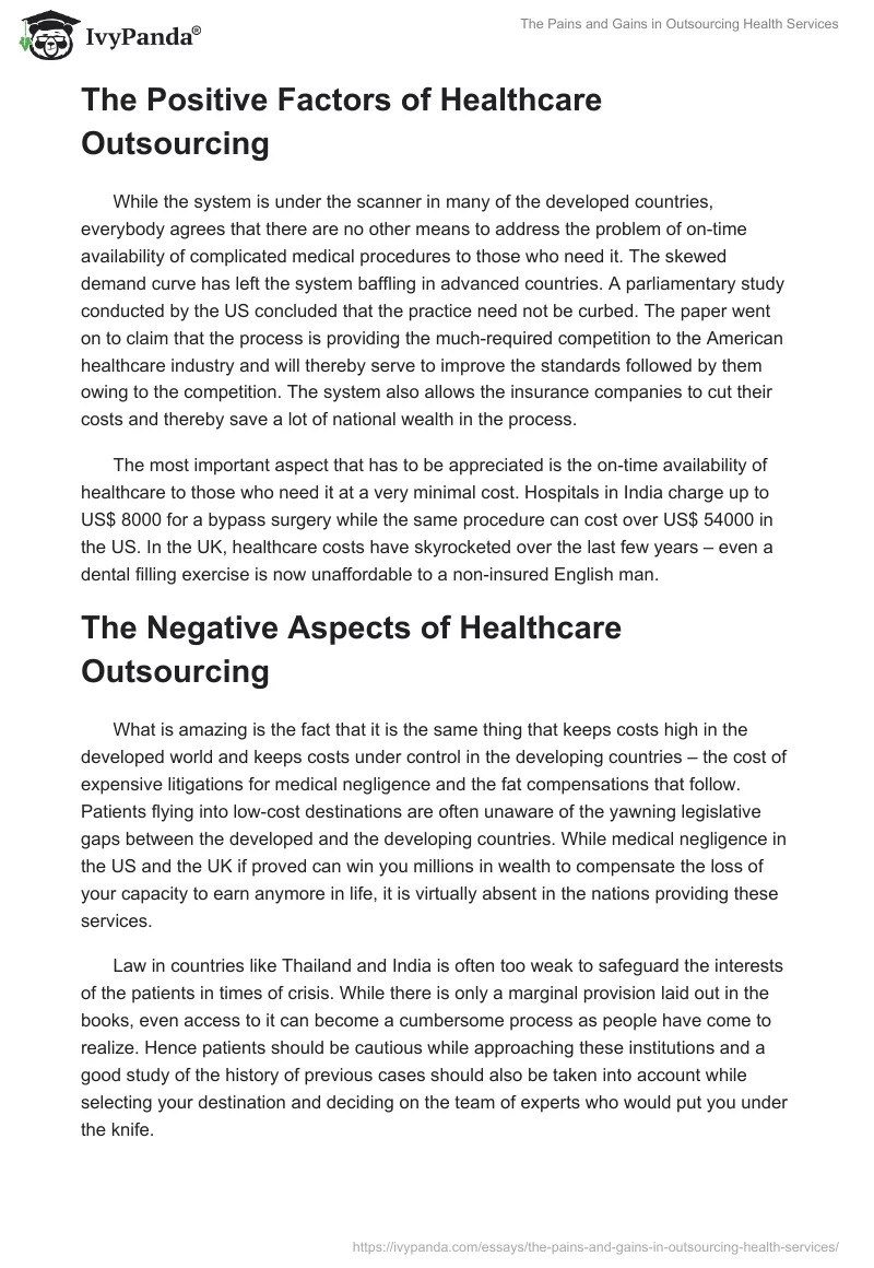 The Pains and Gains in Outsourcing Health Services. Page 3
