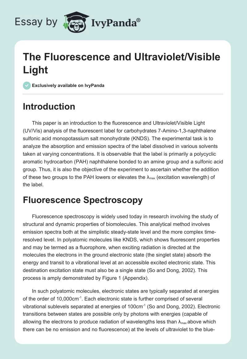 The Fluorescence and Ultraviolet/Visible Light. Page 1