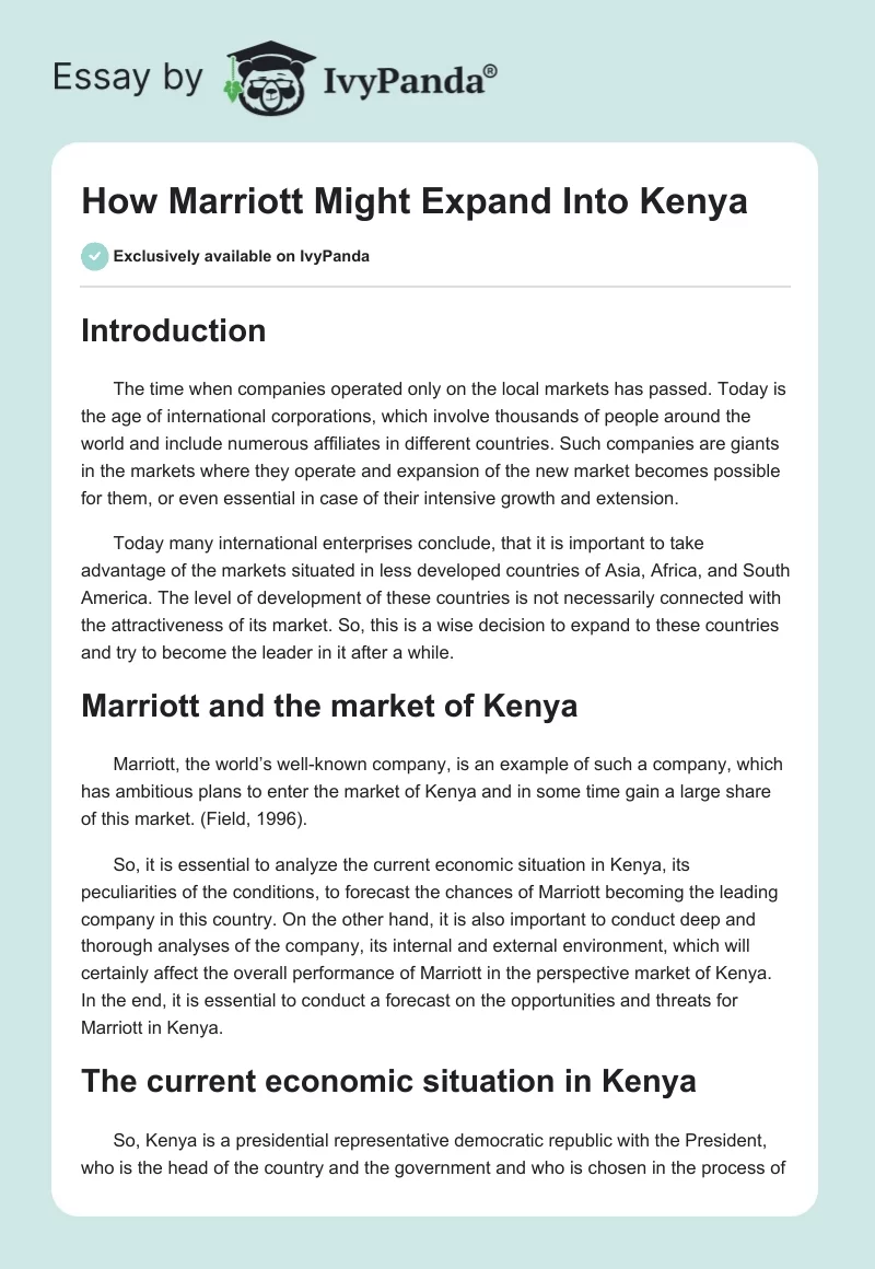 How Marriott Might Expand Into Kenya. Page 1