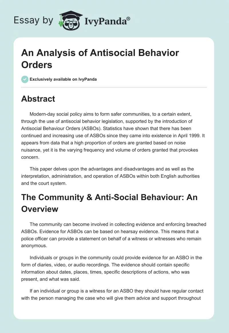 An Analysis of Antisocial Behavior Orders. Page 1