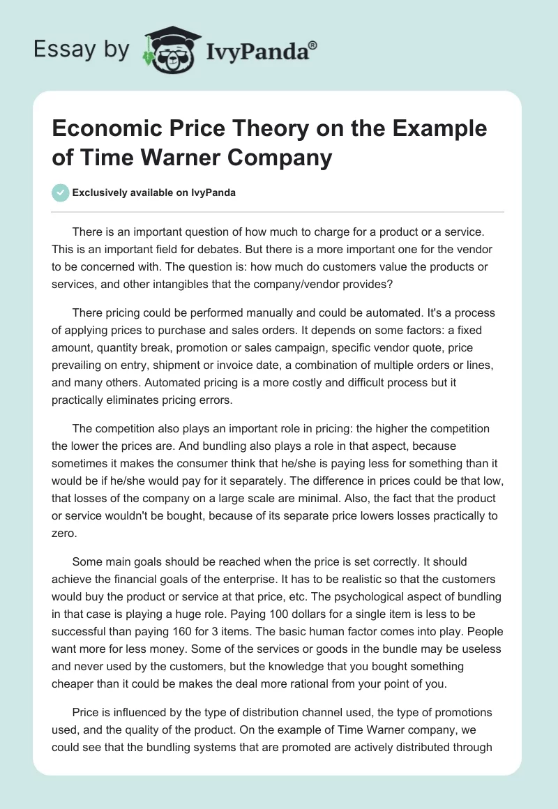 Economic Price Theory on the Example of Time Warner Company. Page 1