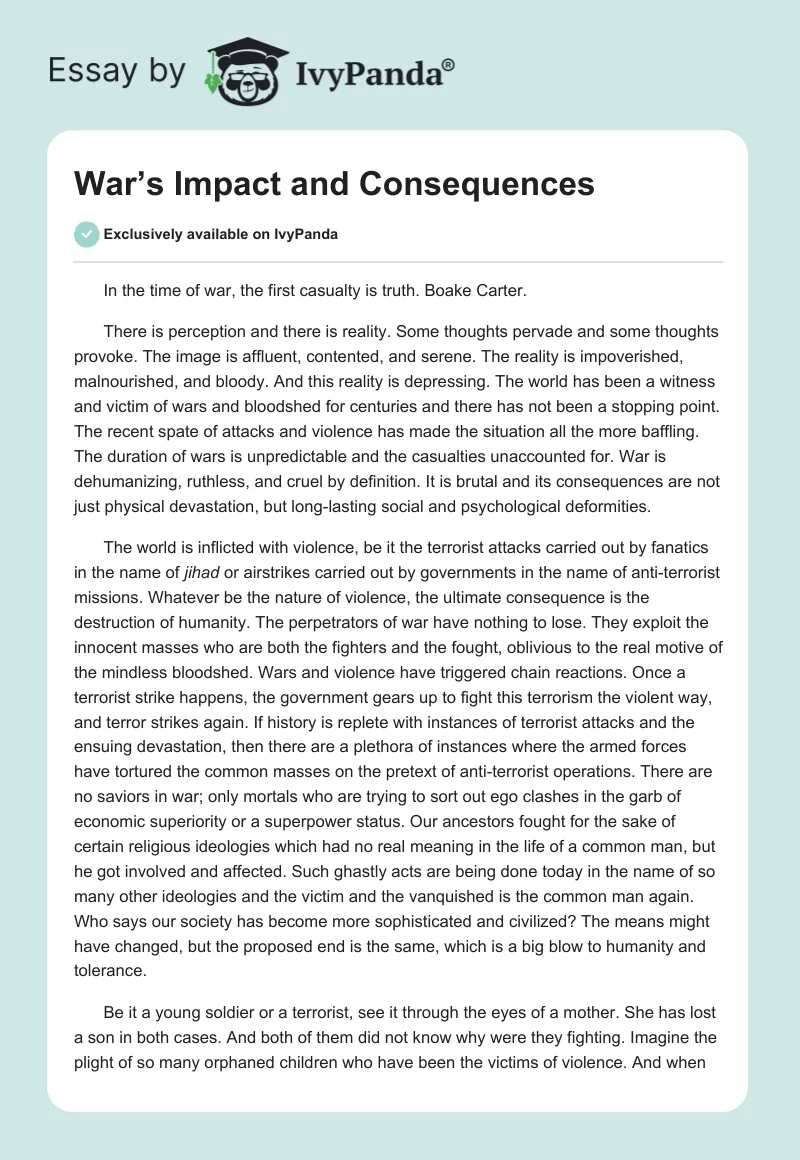 War’s Impact and Consequences. Page 1