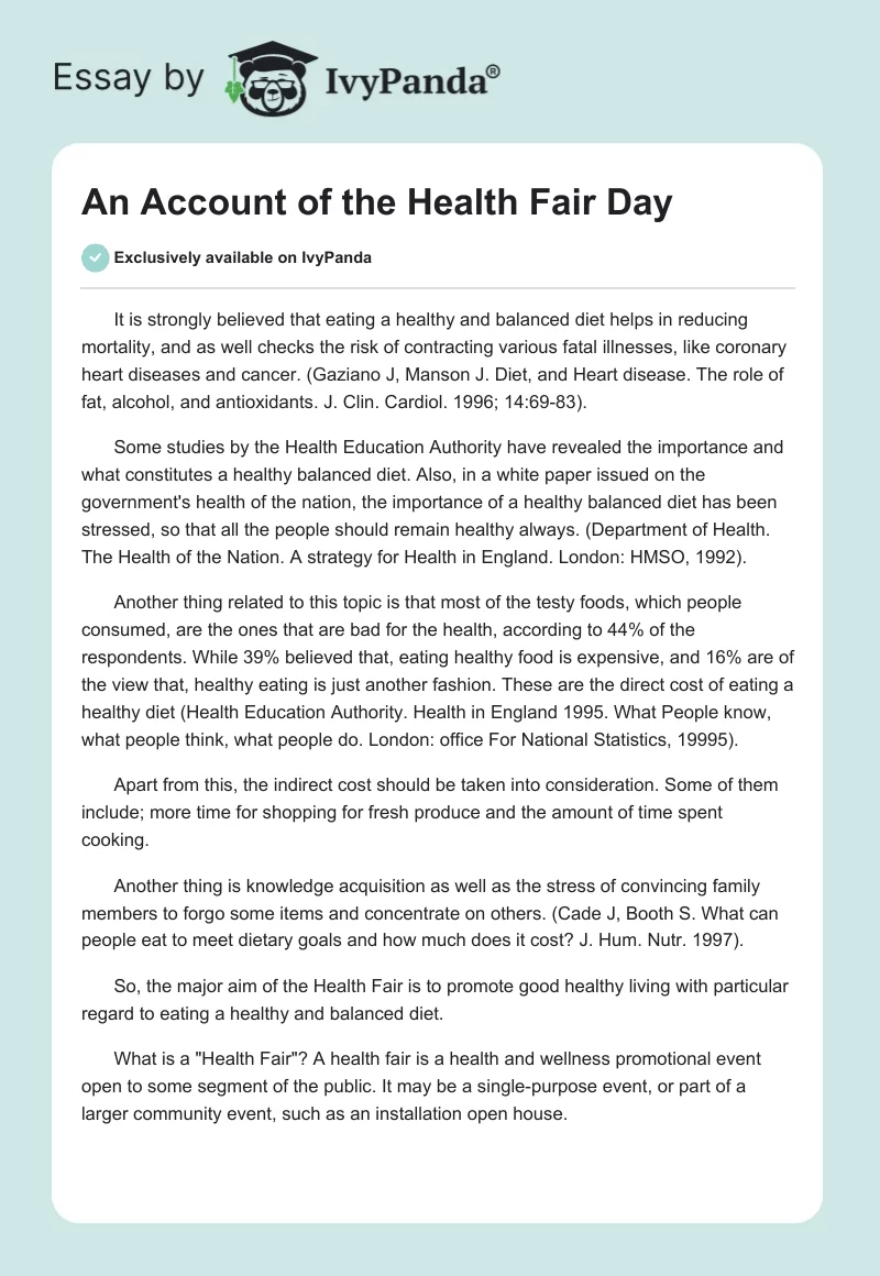 An Account of the Health Fair Day. Page 1