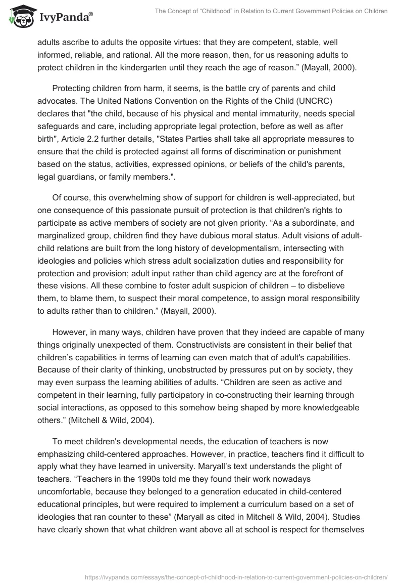 The Concept of “Childhood” in Relation to Current Government Policies on Children. Page 2