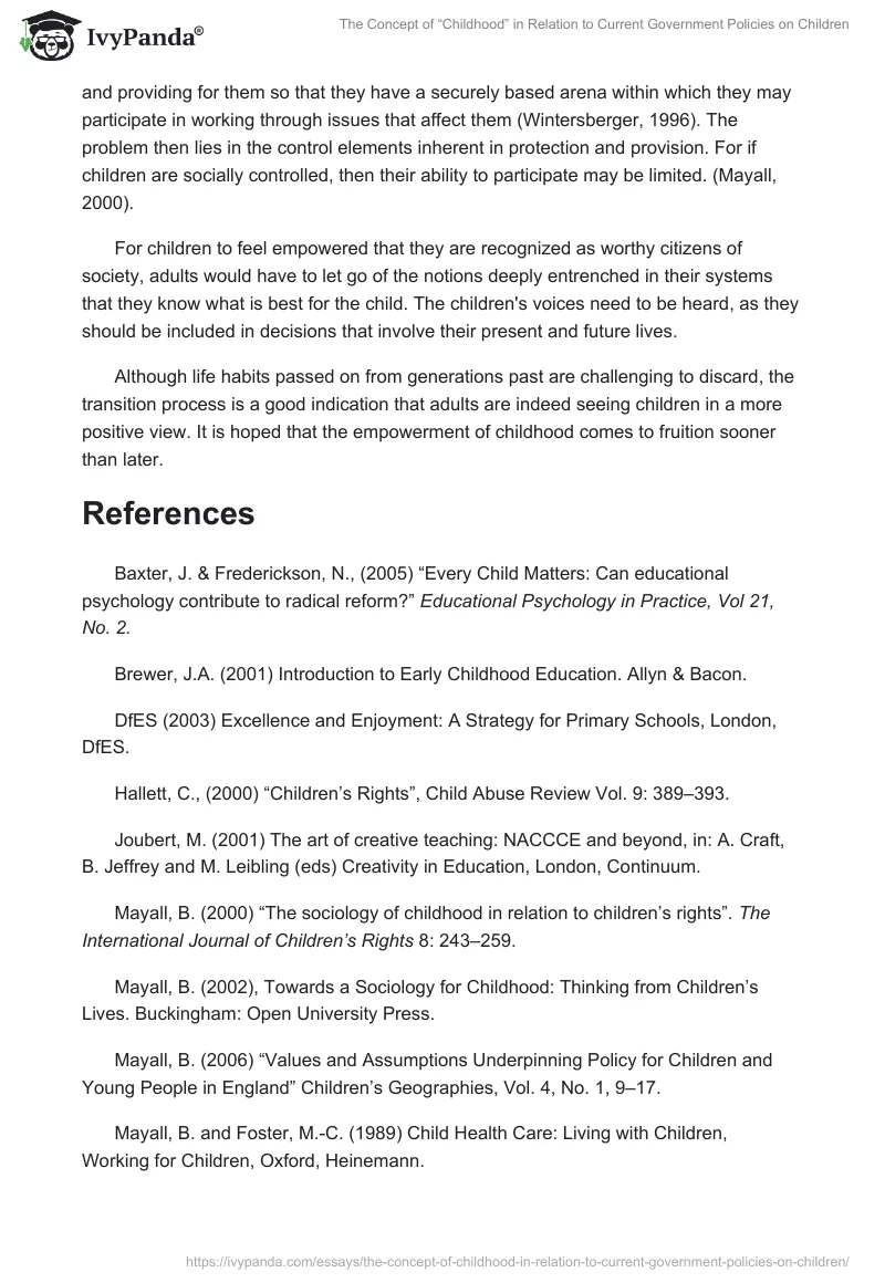 The Concept of “Childhood” in Relation to Current Government Policies on Children. Page 5