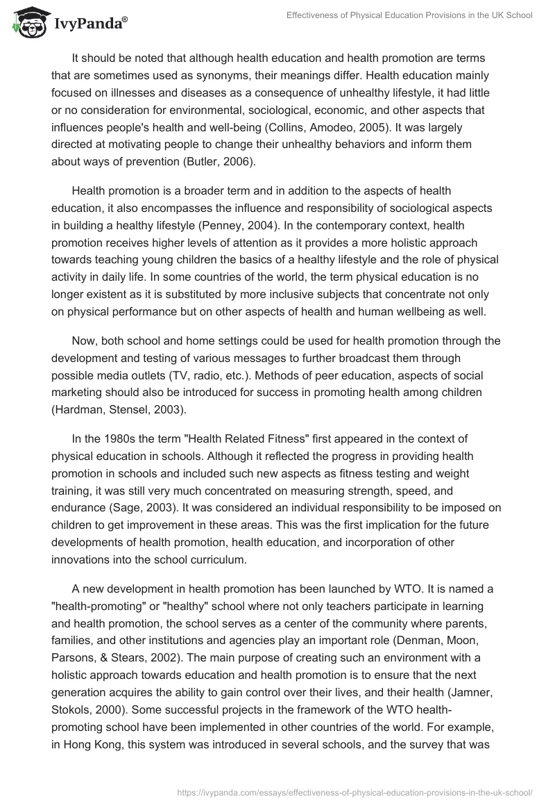 Effectiveness of Physical Education Provisions in the UK School. Page 3