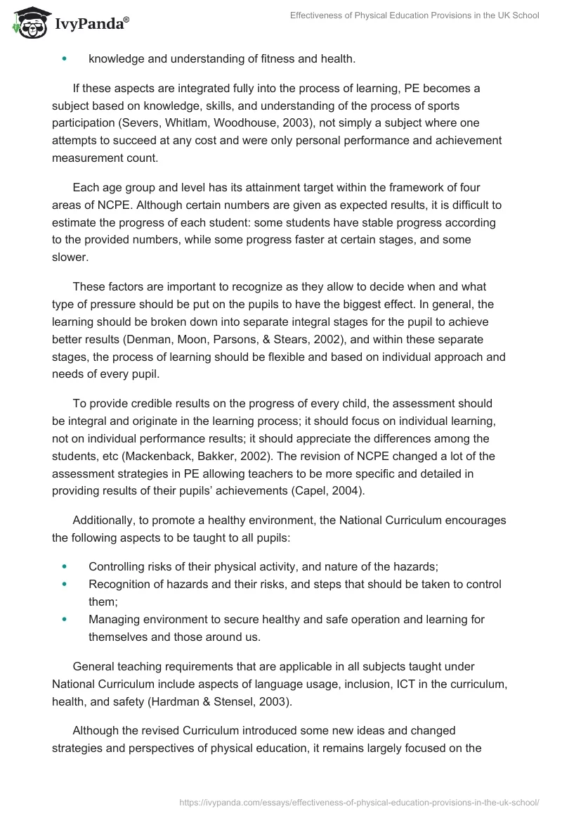 Effectiveness of Physical Education Provisions in the UK School. Page 5