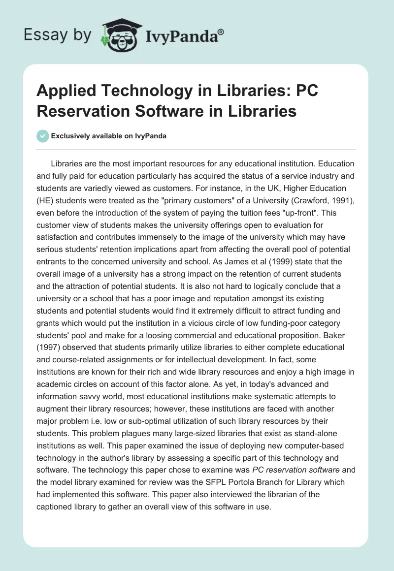 Applied Technology in Libraries: PC Reservation Software in Libraries. Page 1