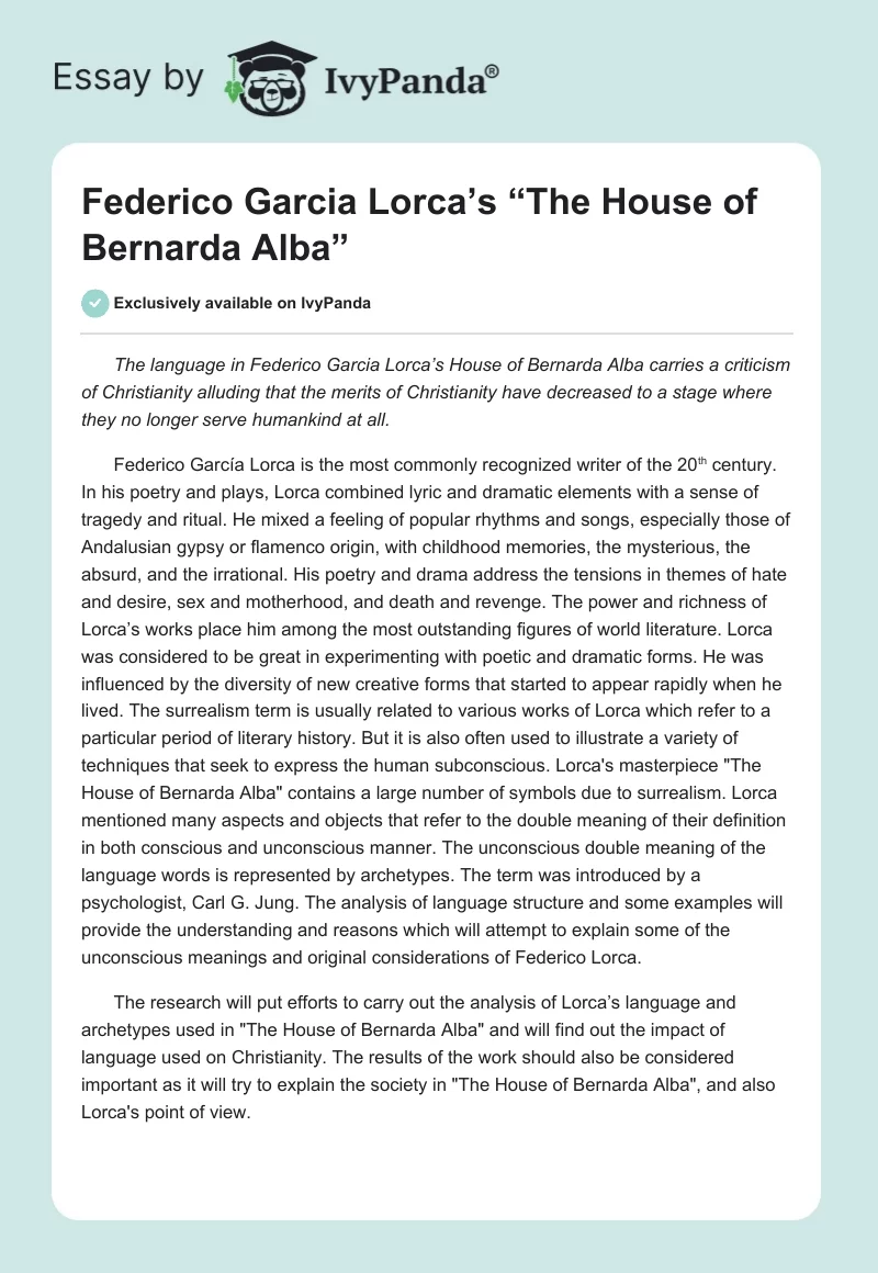 Federico Garcia Lorca’s “The House of Bernarda Alba”. Page 1