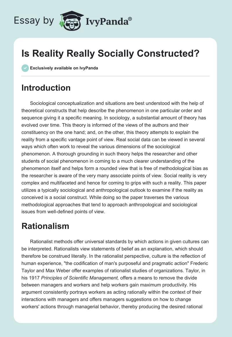 Is Reality Really Socially Constructed?. Page 1