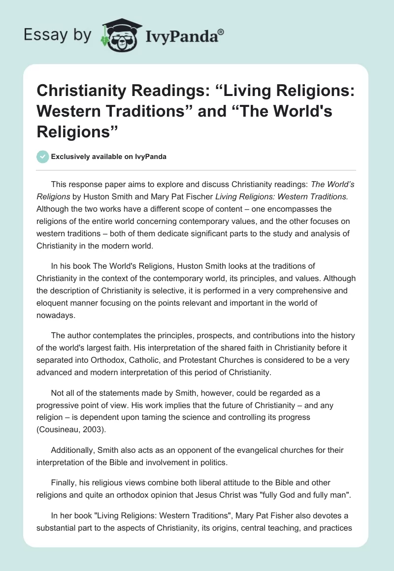 Christianity Readings: “Living Religions: Western Traditions” and “The World's Religions”. Page 1