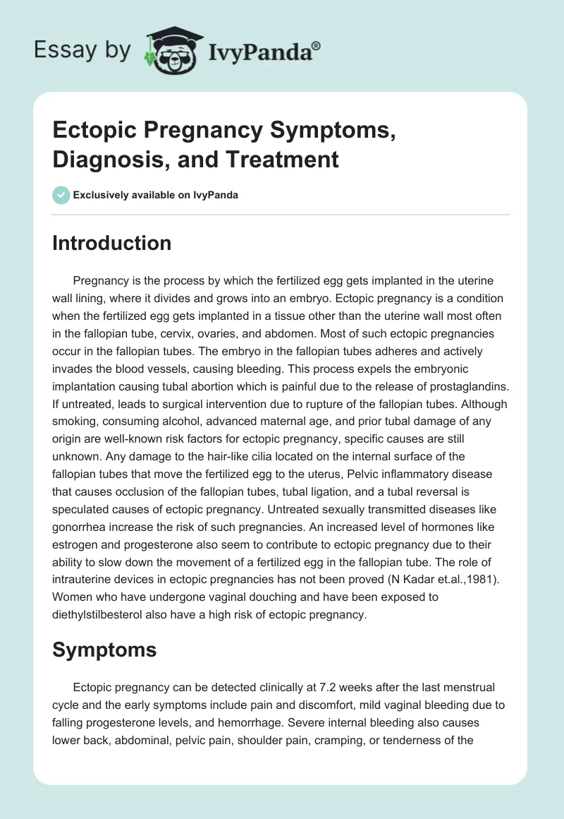 Ectopic Pregnancy Symptoms, Diagnosis, and Treatment. Page 1
