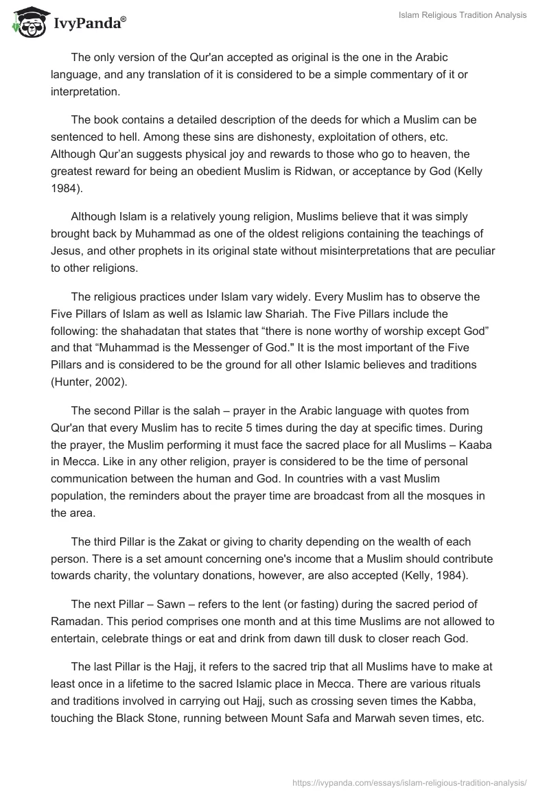 Islam Religious Tradition Analysis. Page 2