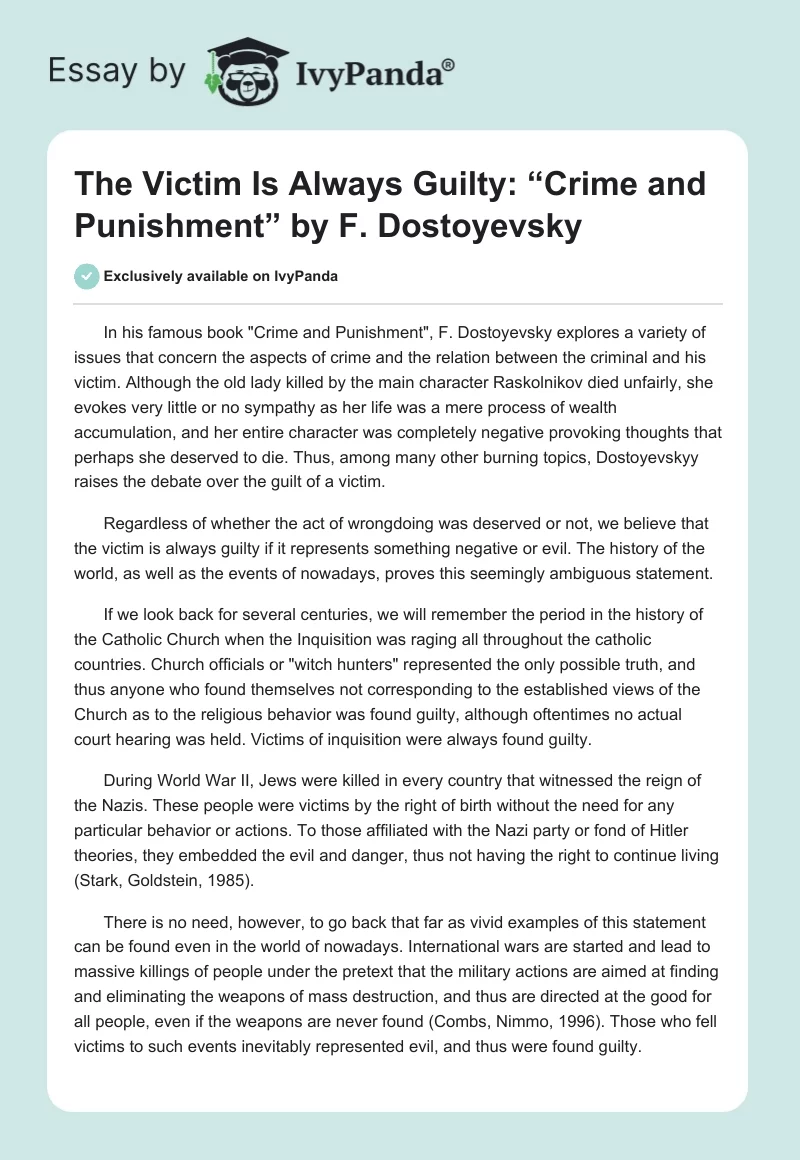 The Victim Is Always Guilty: “Crime and Punishment” by F. Dostoyevsky. Page 1
