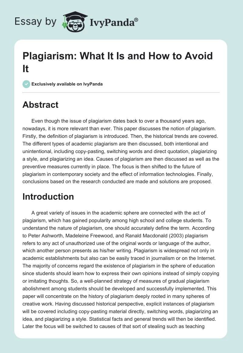 Plagiarism: What It Is and How to Avoid It. Page 1