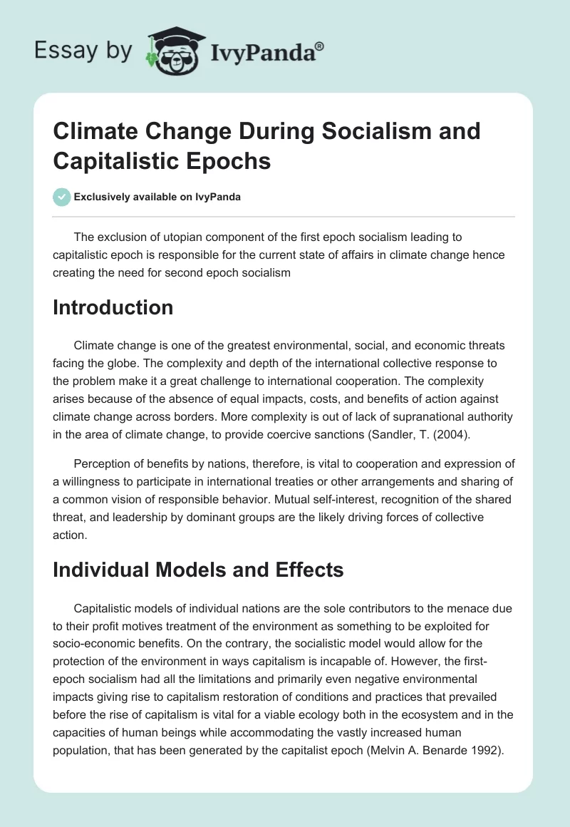 Climate Change During Socialism and Capitalistic Epochs. Page 1
