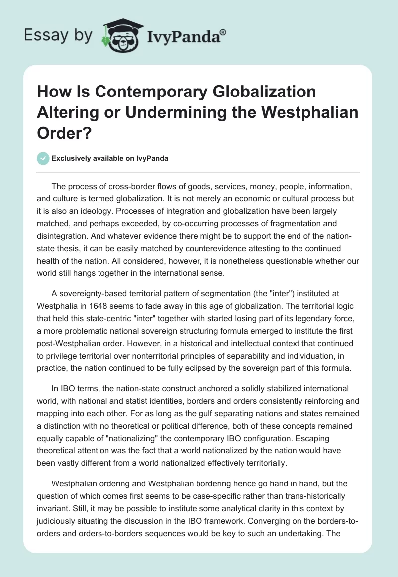 How Is Contemporary Globalization Altering or Undermining the Westphalian Order?. Page 1