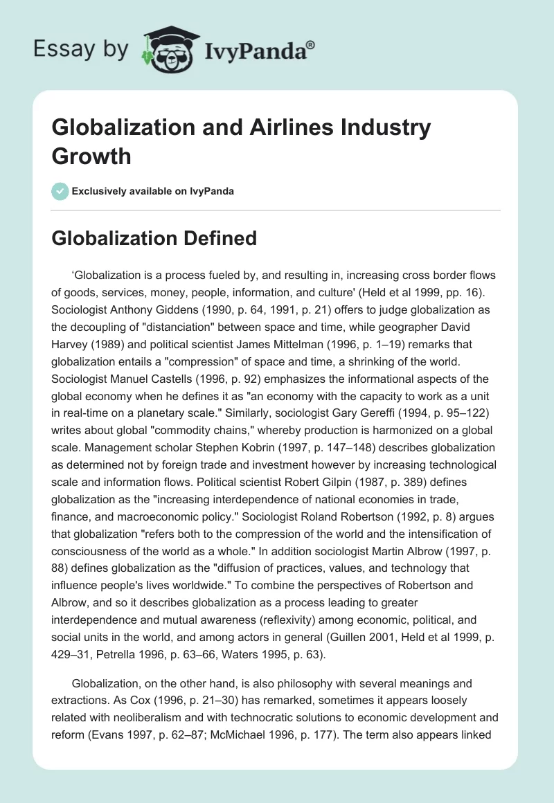 Globalization and Airlines Industry Growth. Page 1