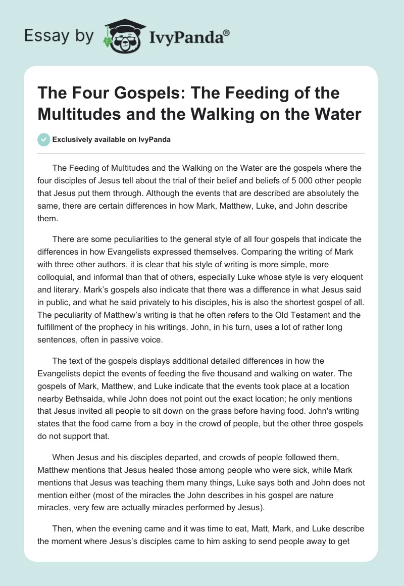 The Four Gospels: The Feeding of the Multitudes and the Walking on the Water. Page 1