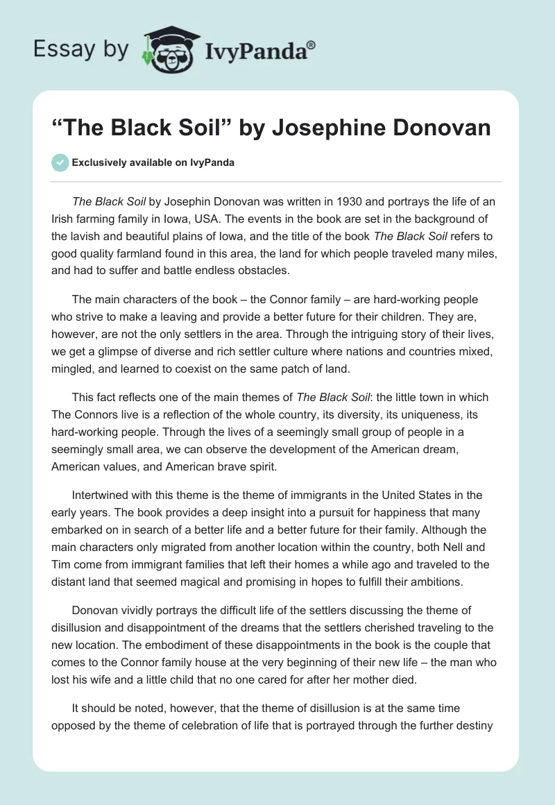 “The Black Soil” by Josephine Donovan. Page 1