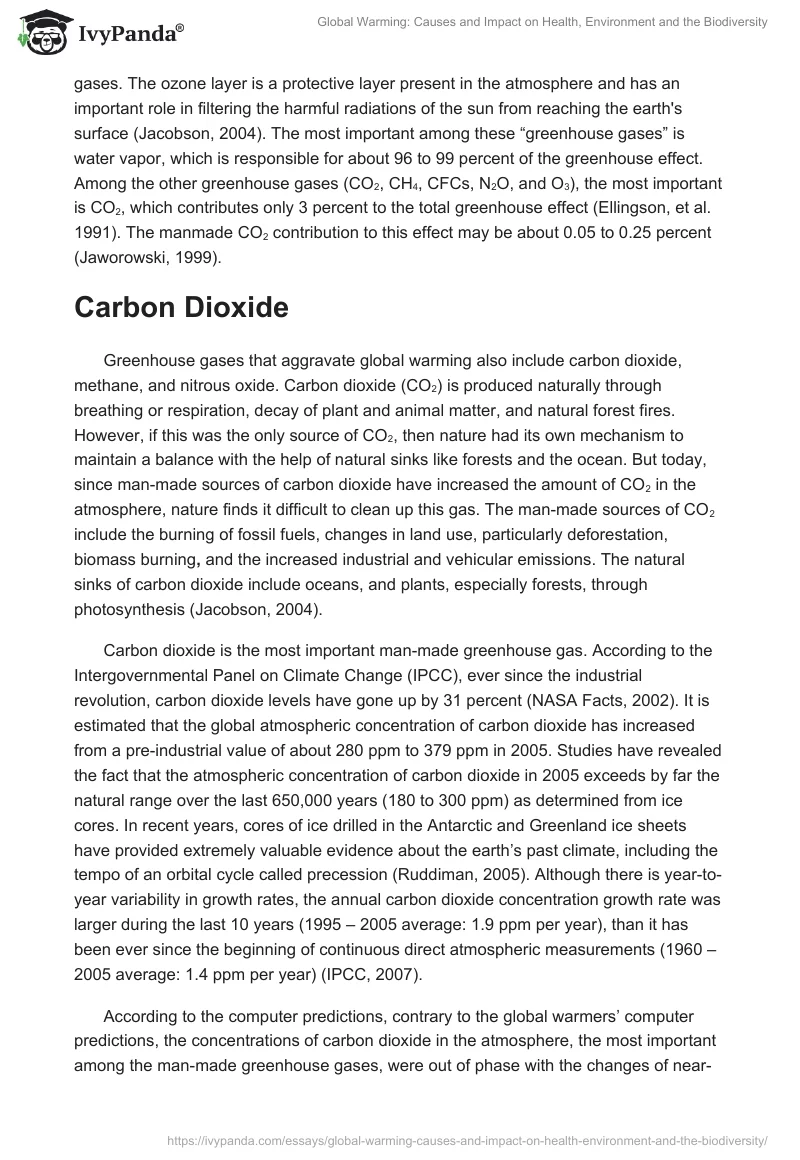 Global Warming: Causes and Impact on Health, Environment and the Biodiversity. Page 3