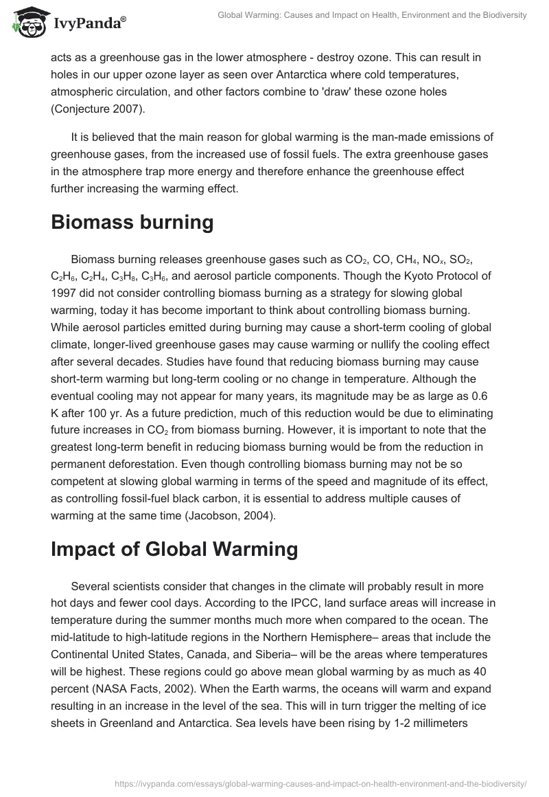 Global Warming: Causes and Impact on Health, Environment and the Biodiversity. Page 5