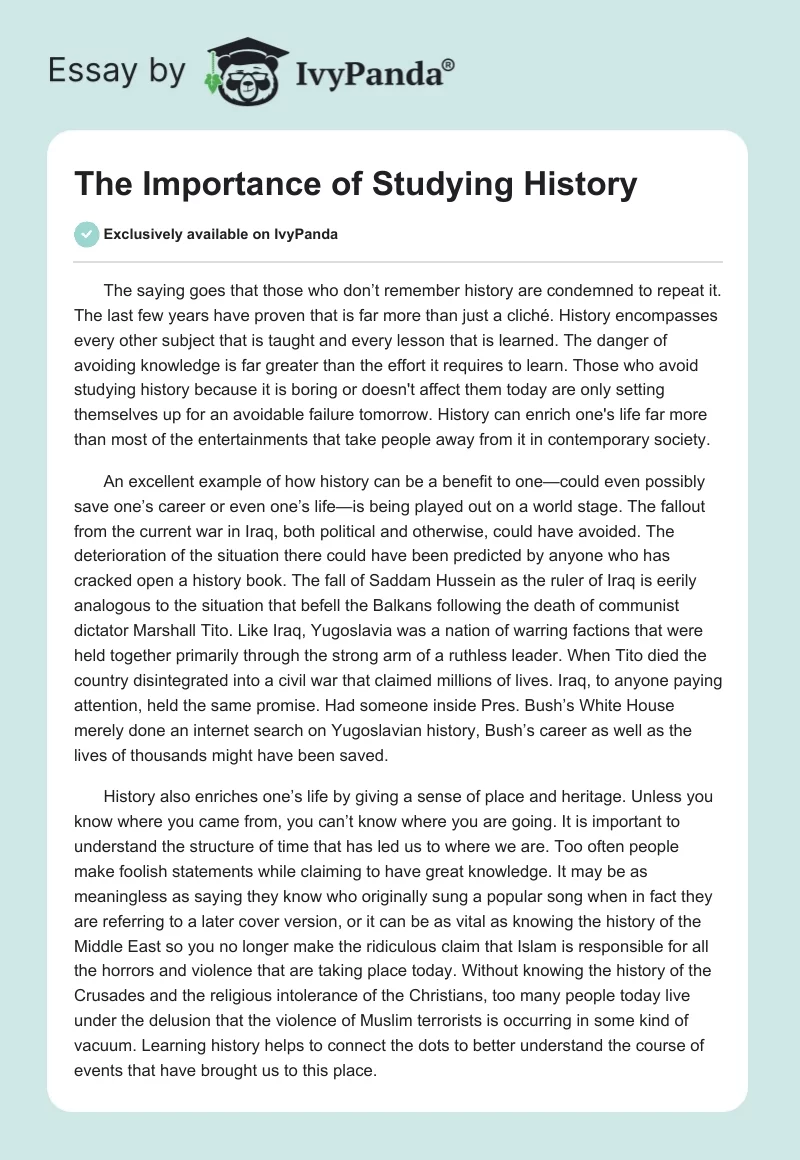 The Importance of Studying History. Page 1