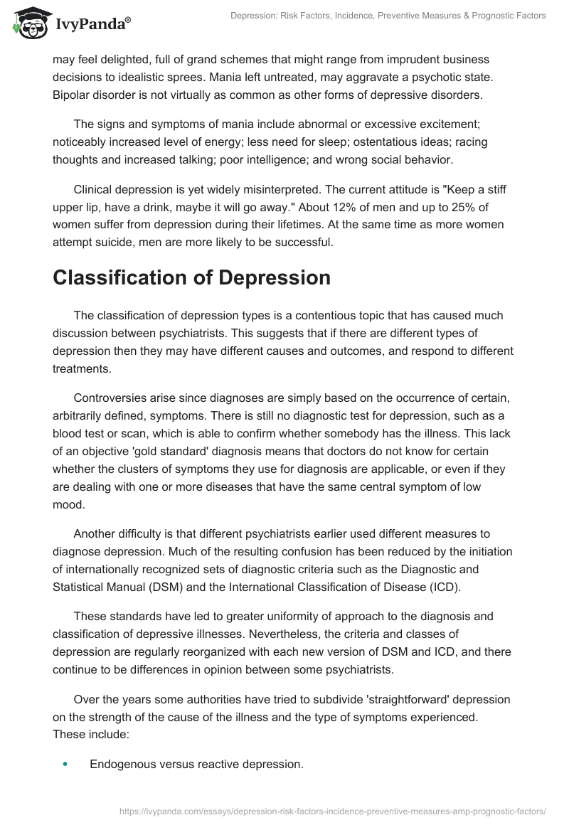 Depression: Risk Factors, Incidence, Preventive Measures & Prognostic Factors. Page 3