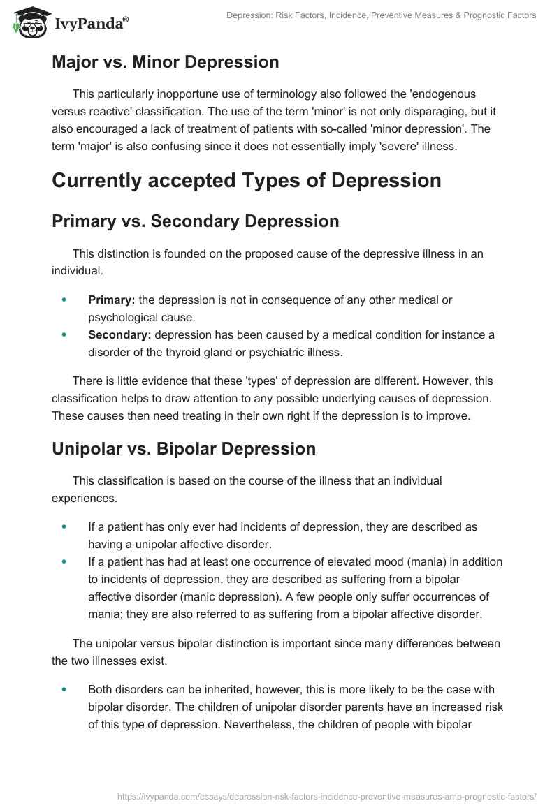 Depression: Risk Factors, Incidence, Preventive Measures & Prognostic Factors. Page 5