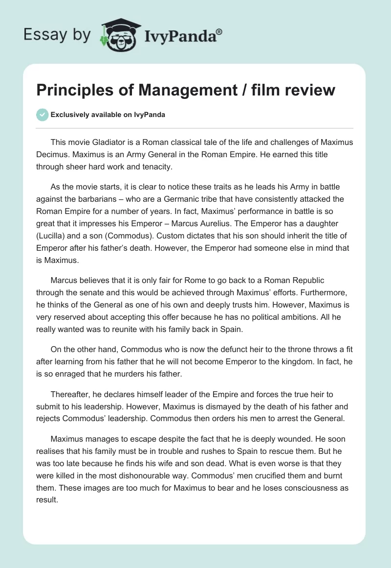 Principles of Management / Film Review. Page 1