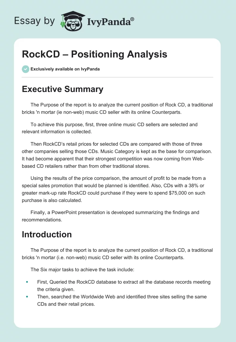 RockCD – Positioning Analysis. Page 1
