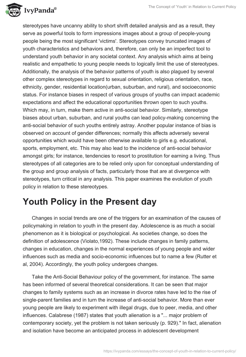 The Concept of ‘Youth’ in Relation to Current Policy. Page 2
