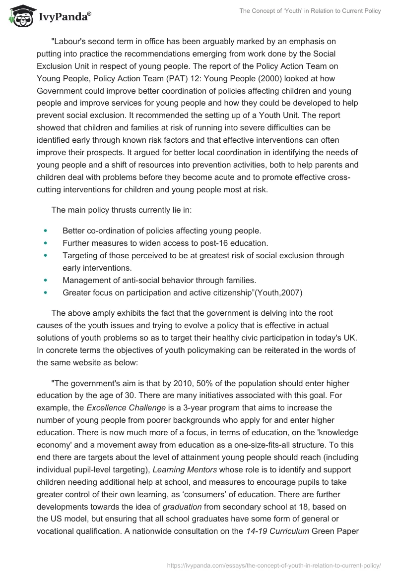The Concept of ‘Youth’ in Relation to Current Policy. Page 4