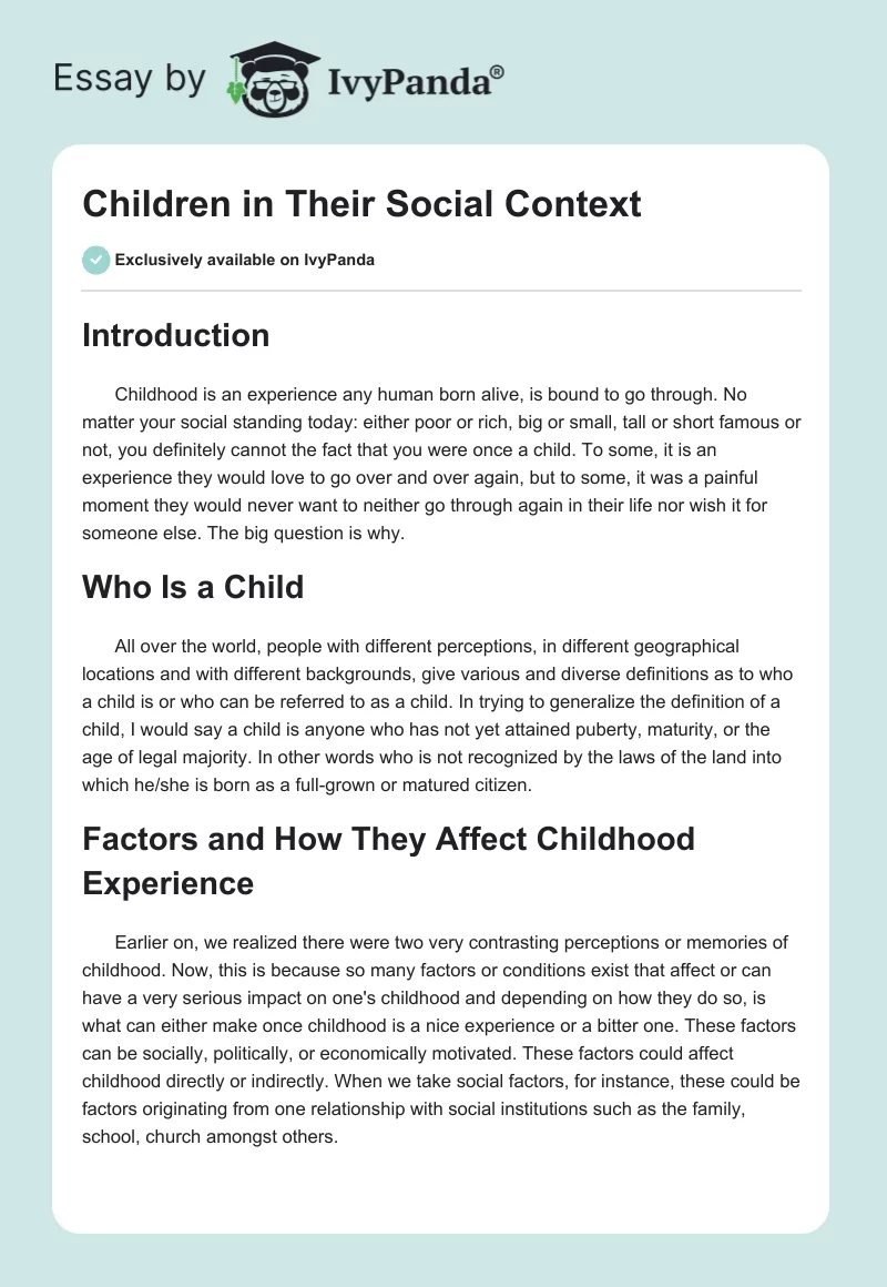 Children in Their Social Context. Page 1