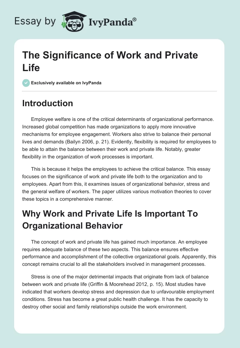 The Significance of Work and Private Life. Page 1