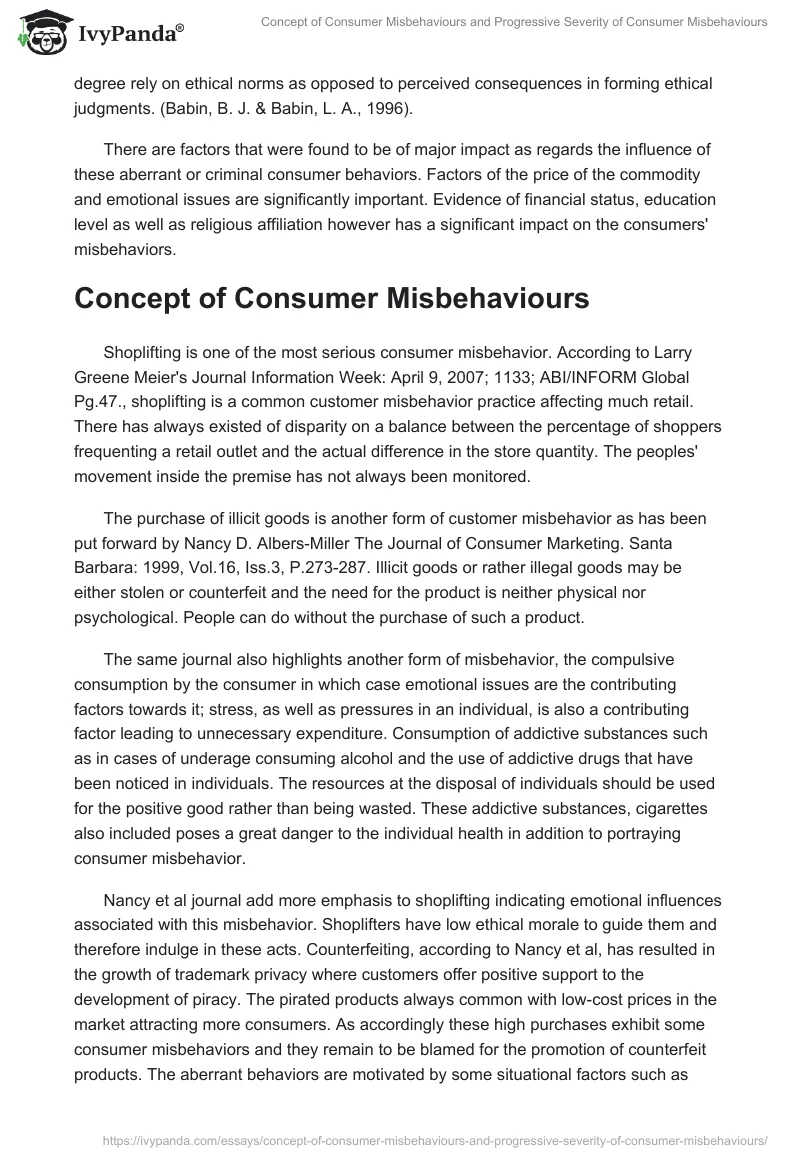 Concept of Consumer Misbehaviours and Progressive Severity of Consumer Misbehaviours. Page 2