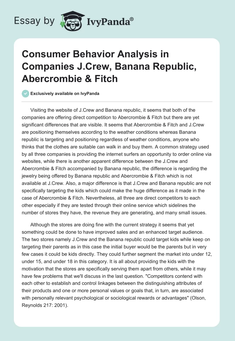Consumer Behavior Analysis in Companies J.Crew, Banana Republic, Abercrombie & Fitch. Page 1