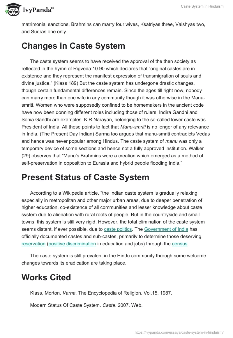 Caste System in Hinduism. Page 3