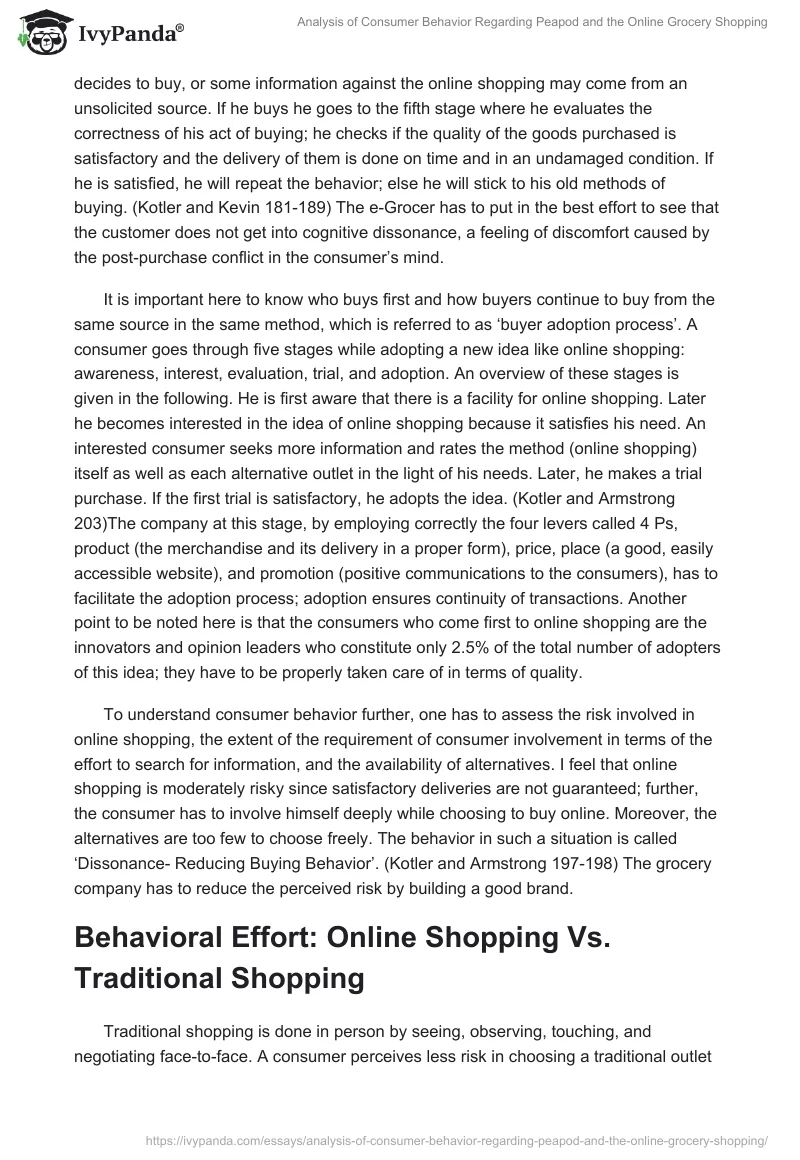 Analysis of Consumer Behavior Regarding Peapod and the Online Grocery Shopping. Page 3