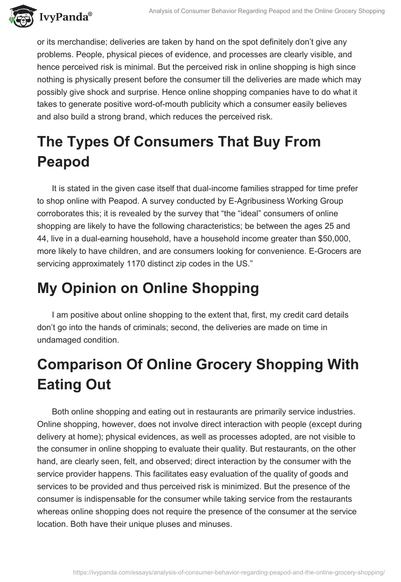 Analysis of Consumer Behavior Regarding Peapod and the Online Grocery Shopping. Page 4