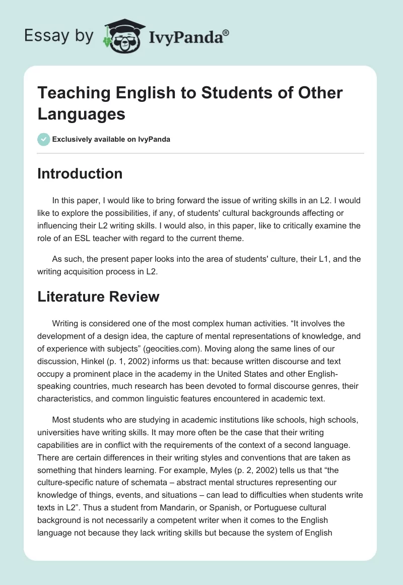 Teaching English to Students of Other Languages. Page 1