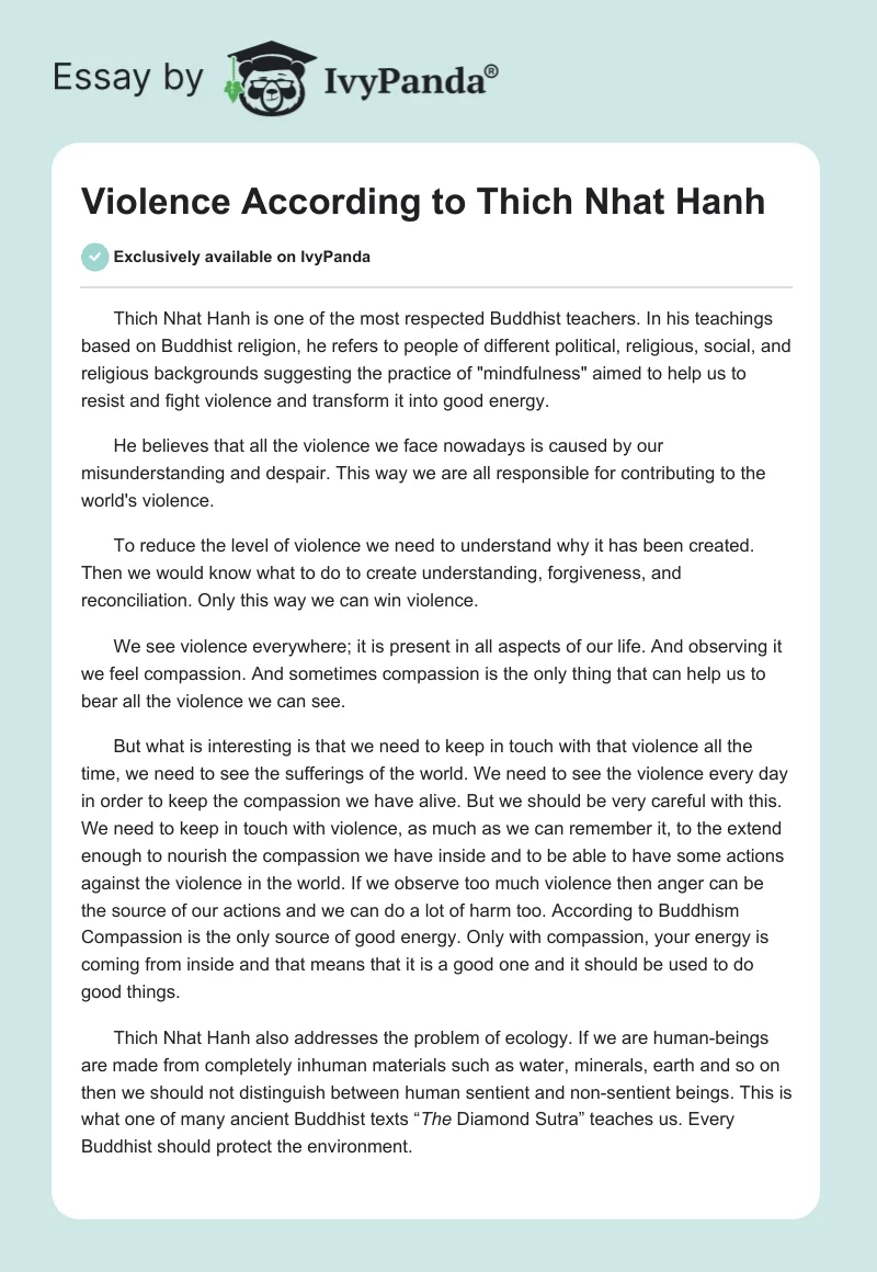 Violence According to Thich Nhat Hanh. Page 1