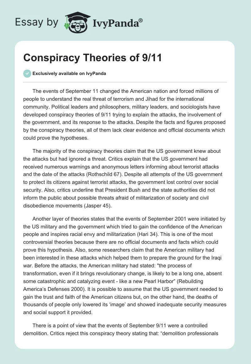 Conspiracy Theories of 9/11. Page 1