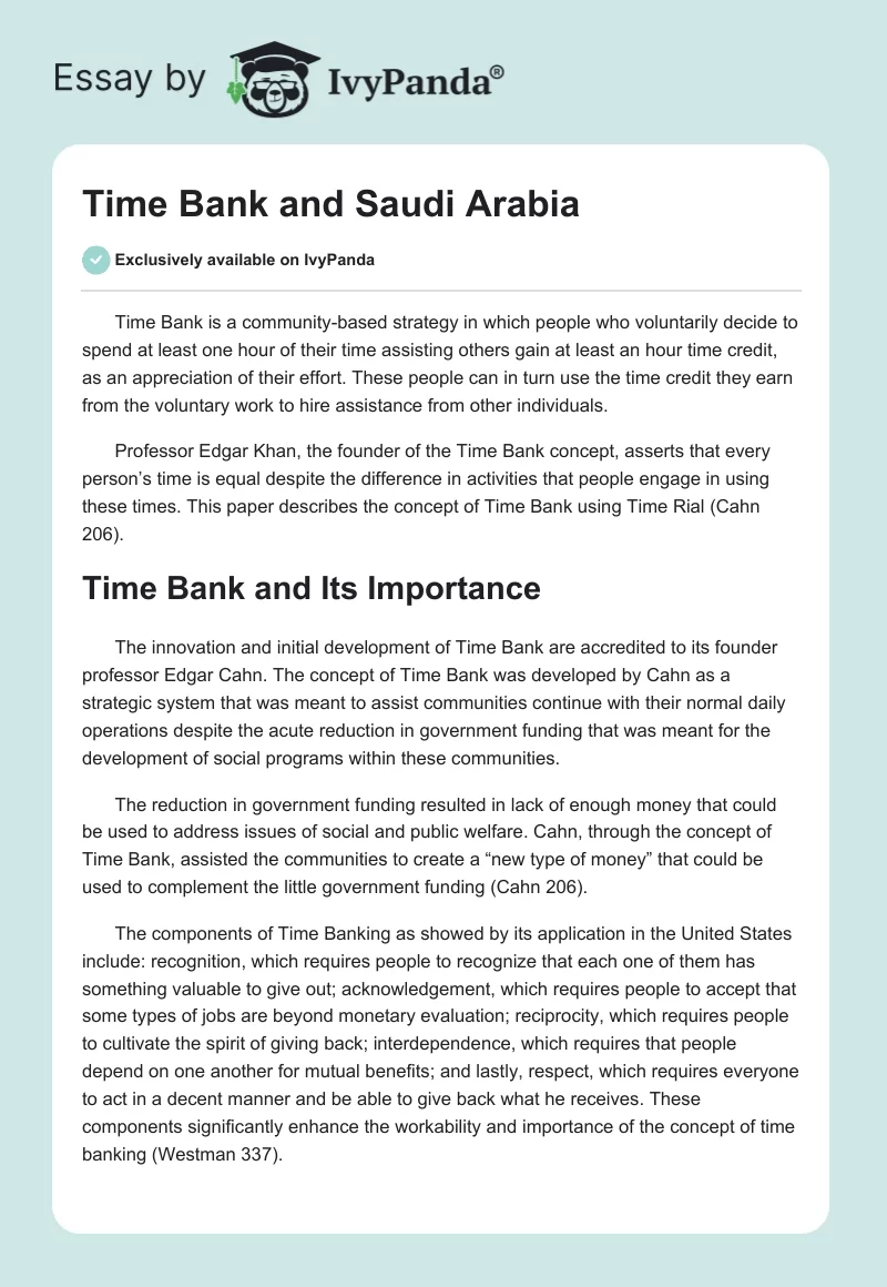 Time Bank and Saudi Arabia. Page 1