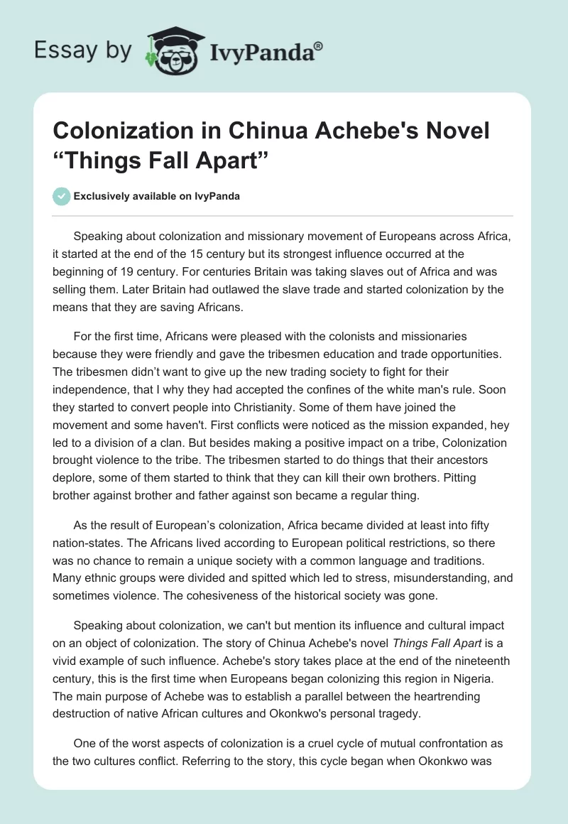 Colonization in Chinua Achebe's Novel “Things Fall Apart”. Page 1