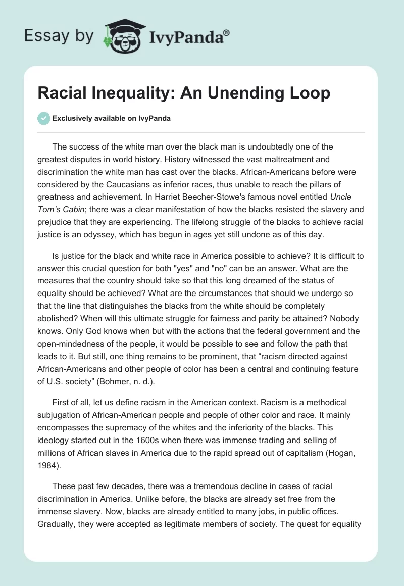 Racial Inequality: An Unending Loop. Page 1