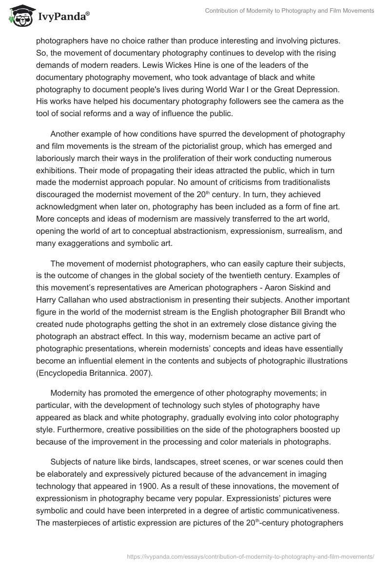 Contribution of Modernity to Photography and Film Movements. Page 2