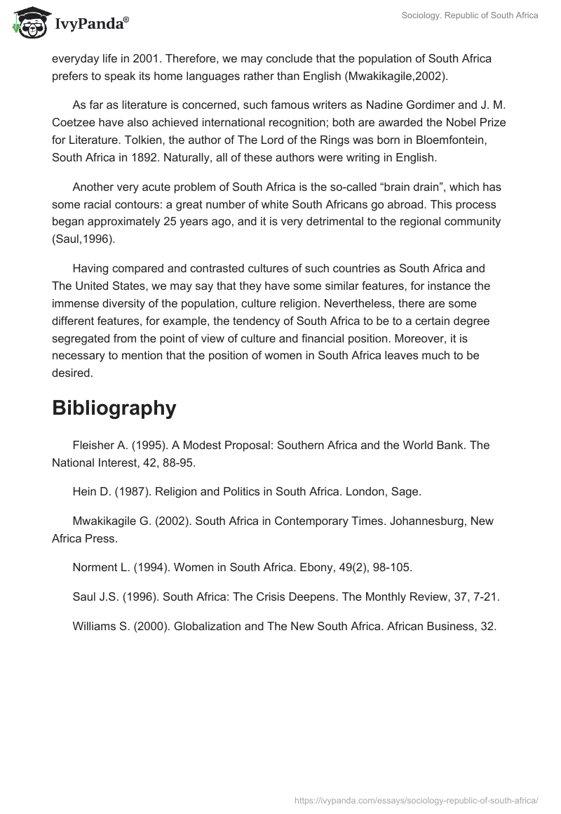 Sociology. Republic of South Africa. Page 5