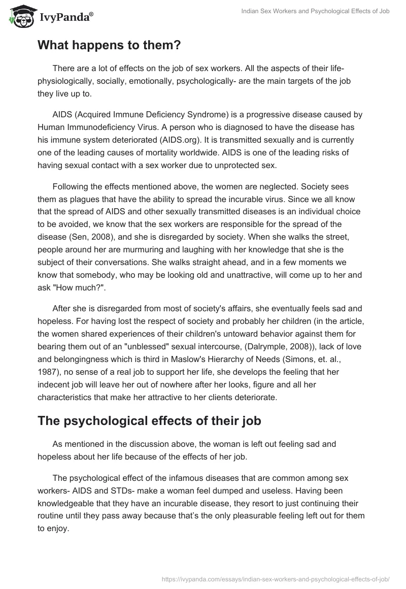 Indian Sex Workers and Psychological Effects of Job. Page 3